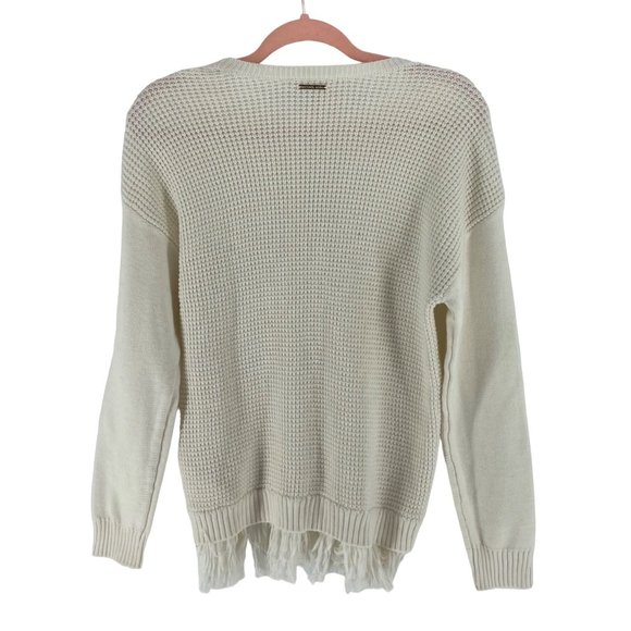 NWT Michael Kors Women’s Size Small Cream Crew Neck Sweater W/ Fringe Hem - Picture 2 of 5